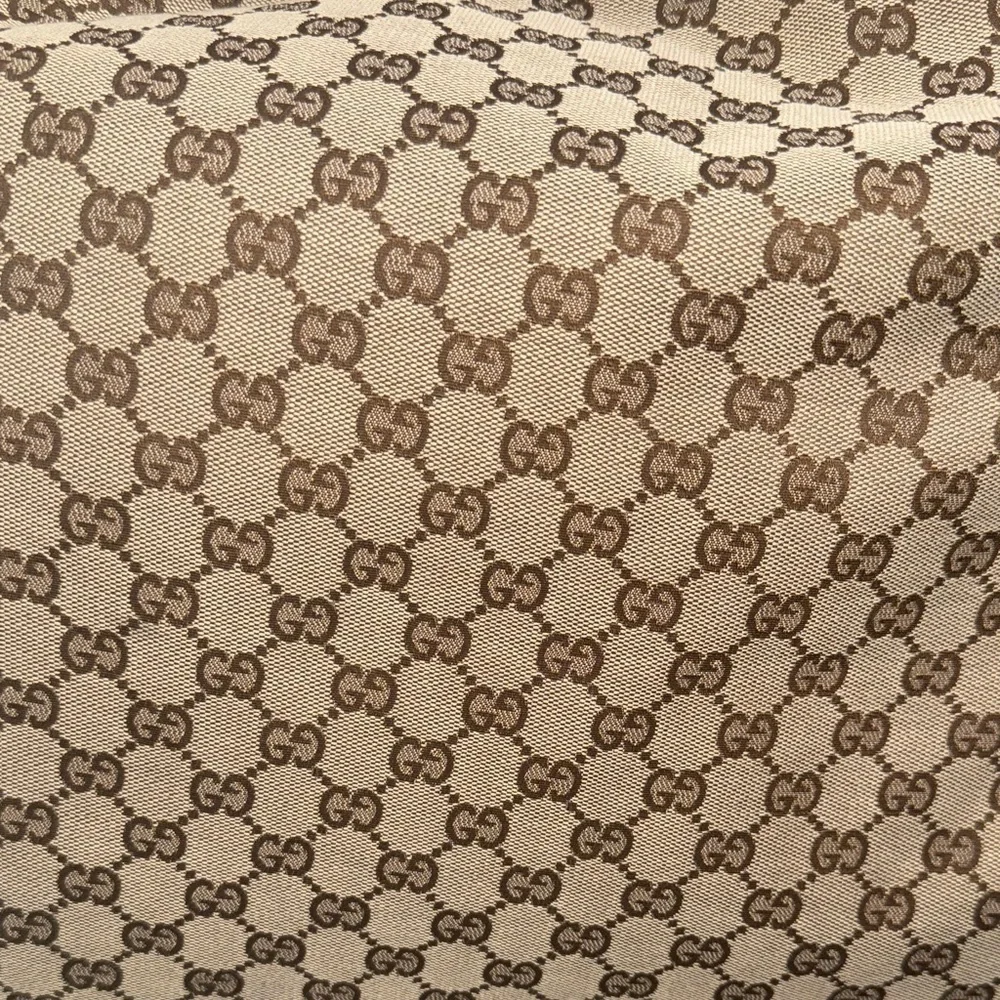 Gucci Tan ivory GG canvas Monogram horsebit large hobo bag with gold hardware